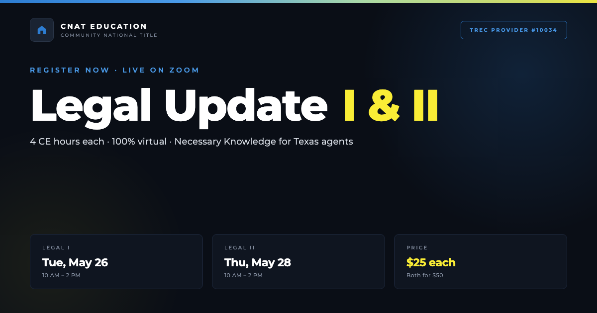 CNAT Title Legal Update I and II Classes, May 26 and 28, 2026